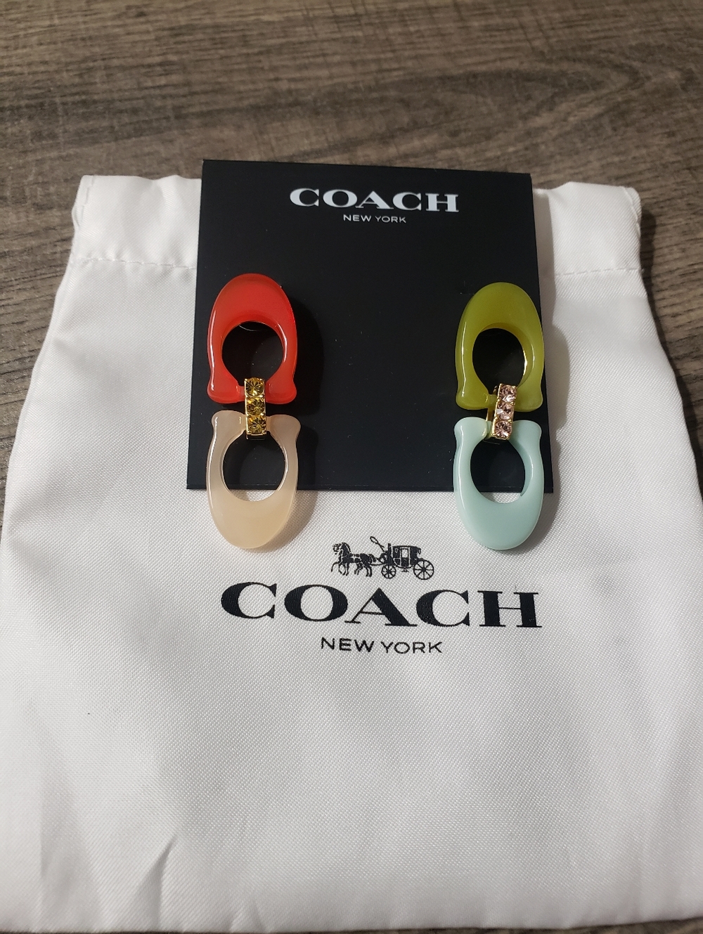 Authentic Coach Kissing C Colorful Link Linear Signature Earrings-NWT